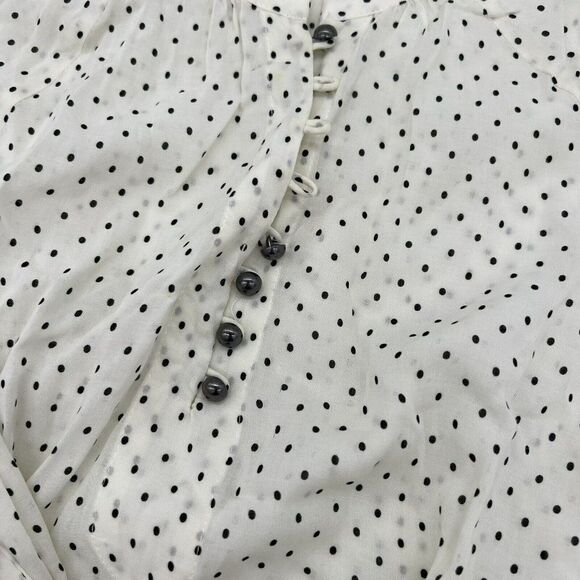 Maeve by Anthropologie Lucy Puff Sleeve White Polka Dot Tie Waist Blouse Size 6 - Picture 3 of 7